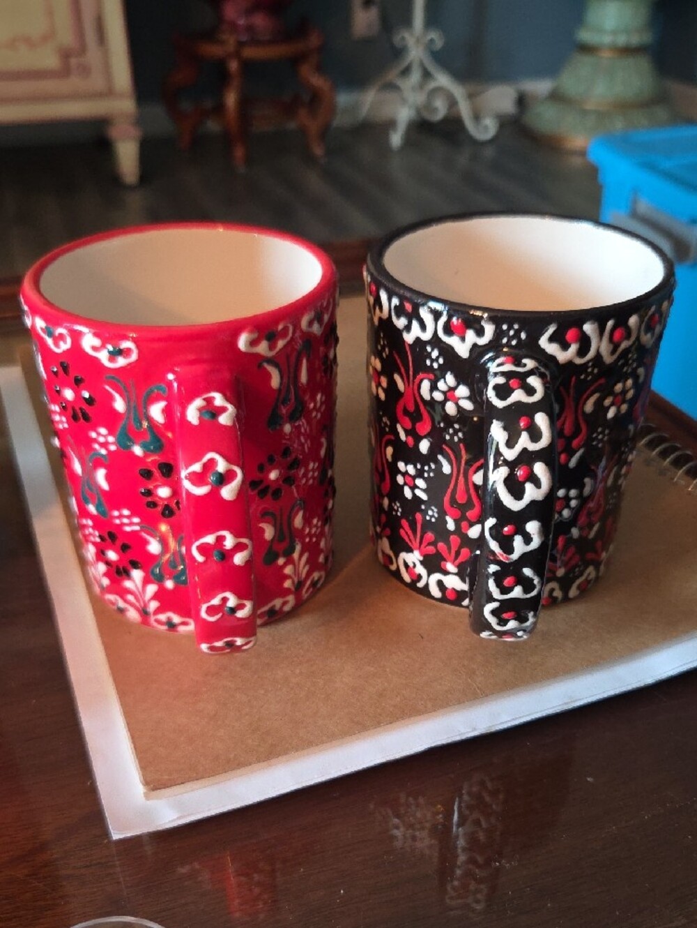 Myth Arts Set Of 2. MADE IN TURKEY. Decorative Patterned Ceramic Mug - Red - Picture 3 of 3